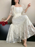 DAZY Contrast Color Lace Full Floral Print Mid-Length Dress For Women