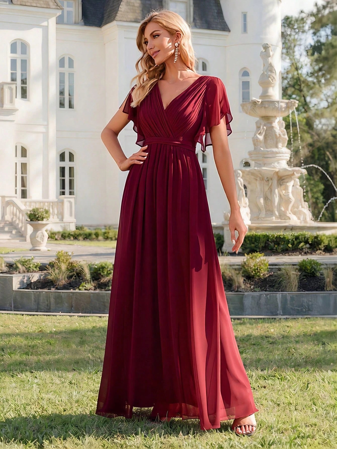 EVERPRETTY Butterfly Sleeve Pleated Chiffon Light Pink Bridesmaid Dress, Elegant Wedding Guest Dress, Spring - image 8