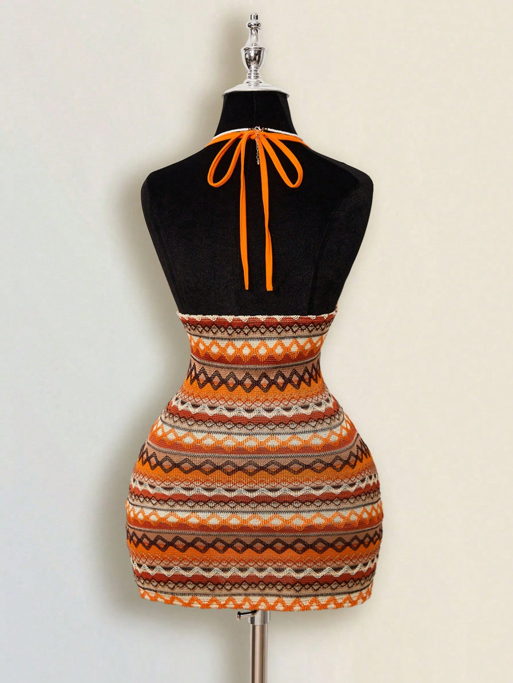 ICON Women's Colorful Jacquard Knit Contrast Ribbed Trim Halter