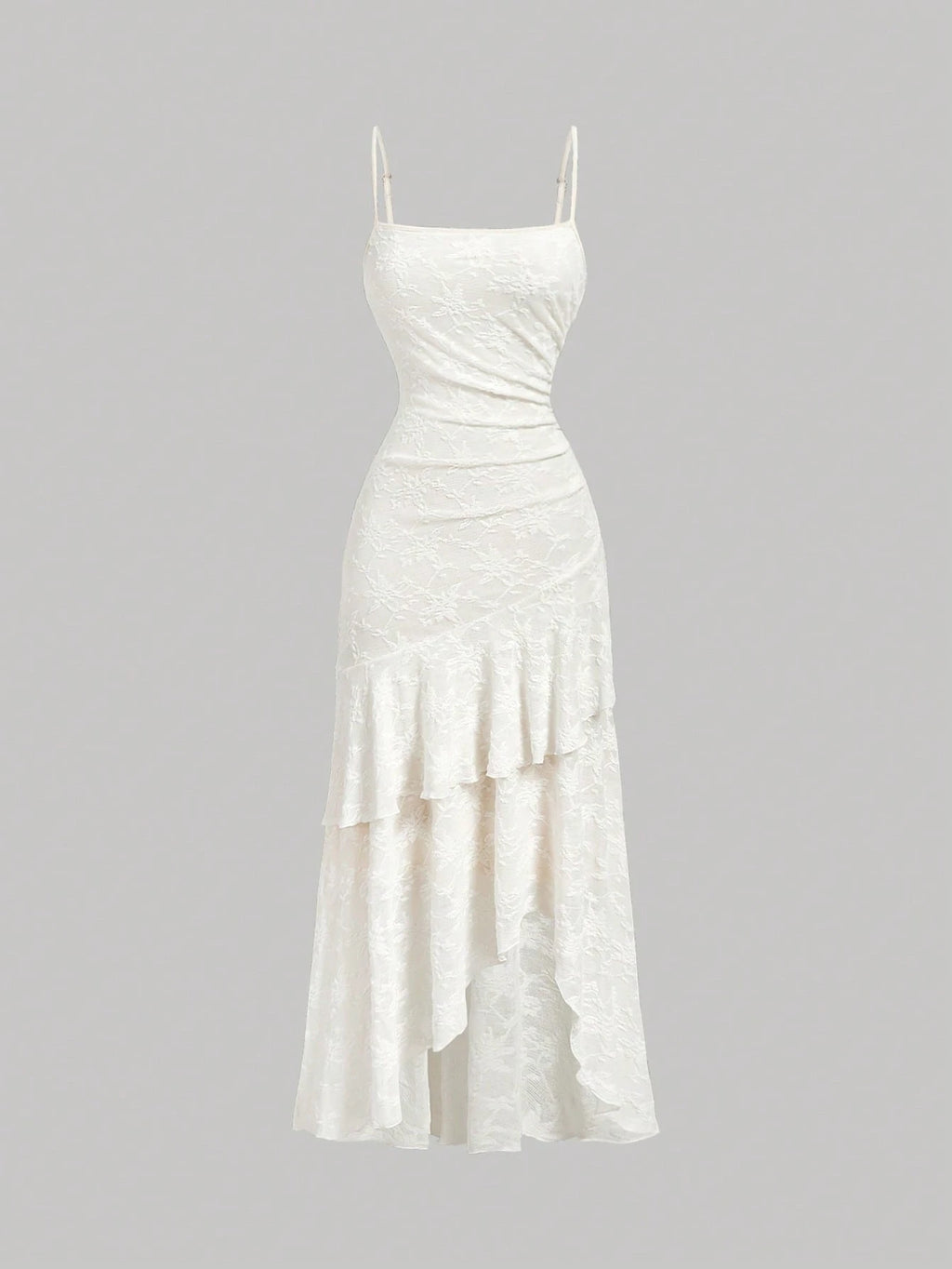 Skyraze Women's Elegant Fairy Cream White Summer Jacquard Ruffle Hem