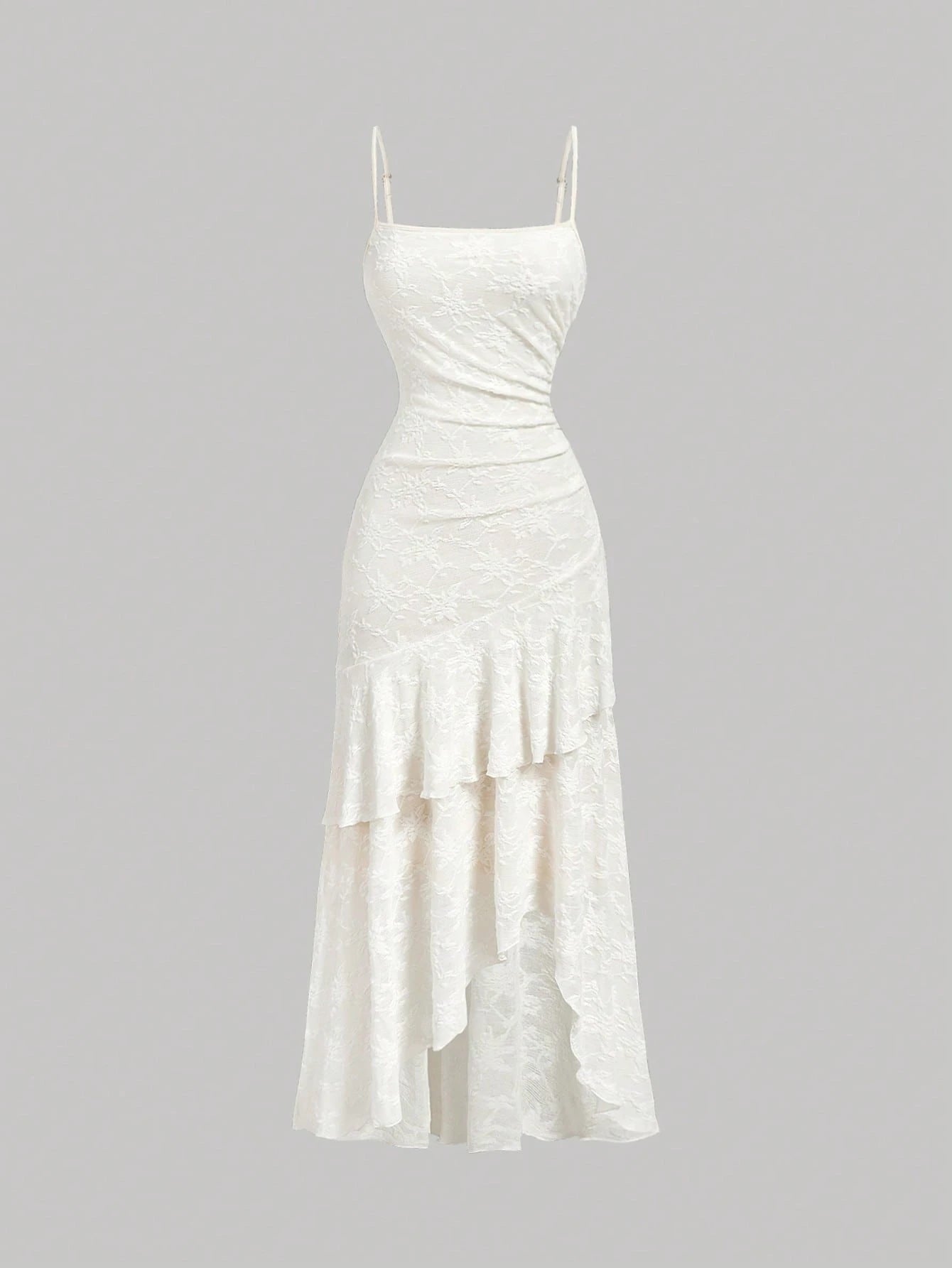 Skyraze Women's Elegant Fairy Cream White Summer Jacquard Ruffle Hem