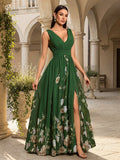 XUCTHHC Elegant V-Neck Sleeveless Chiffon A-Line Blue Bridesmaid Dress, Formal Evening Gown, Suitable For