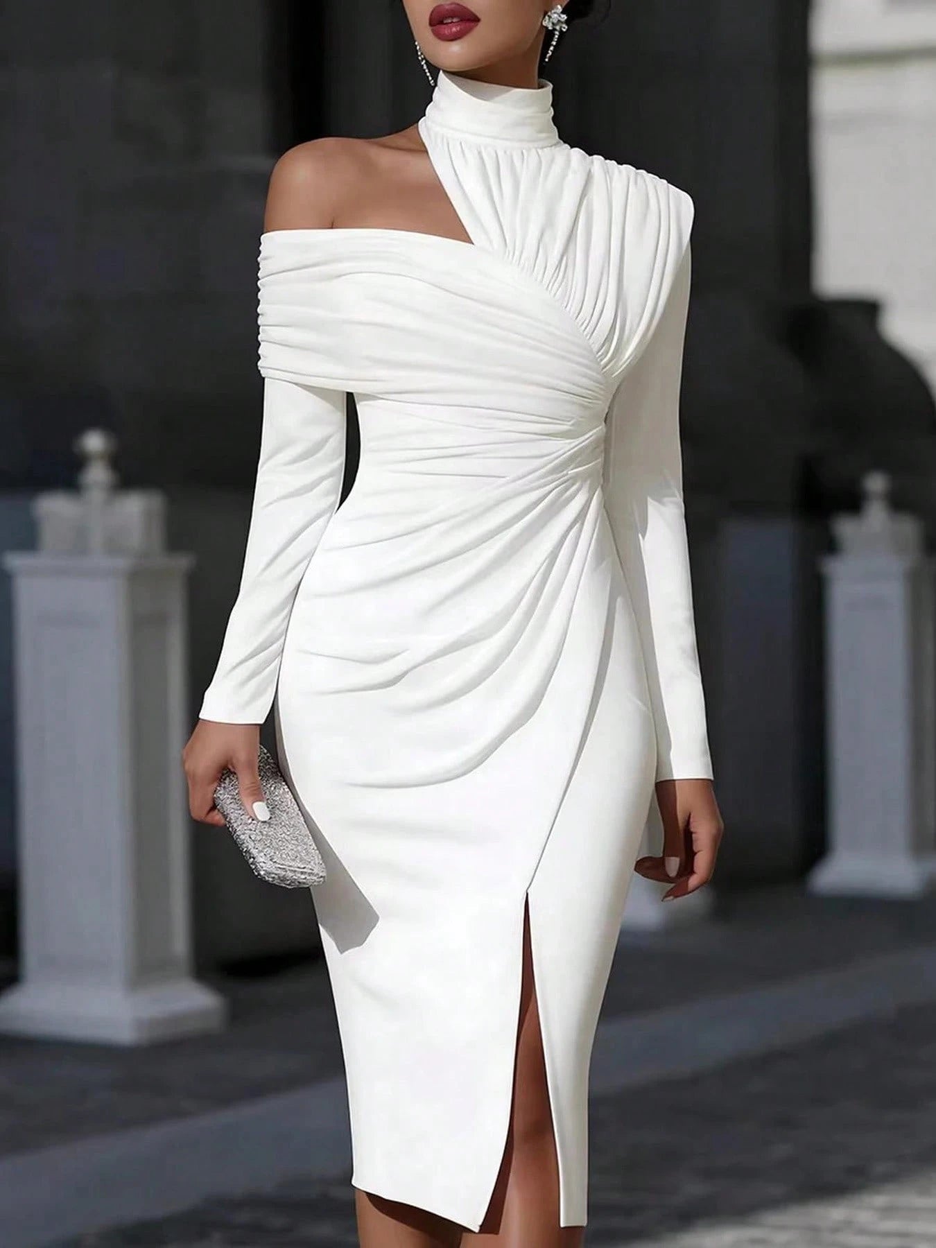 Women's French Summer Fashion Solid Color Elegant Asymmetric Design