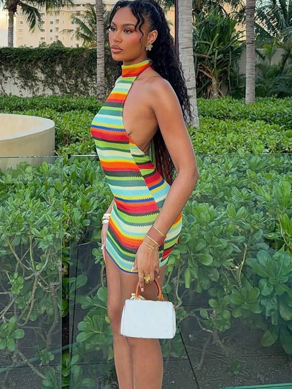 Hot And Spicy Dopamine Striped Women's Sexy Hot Girl Slimming Bareback Hanging Neck Strap Contrasting Color - image 6