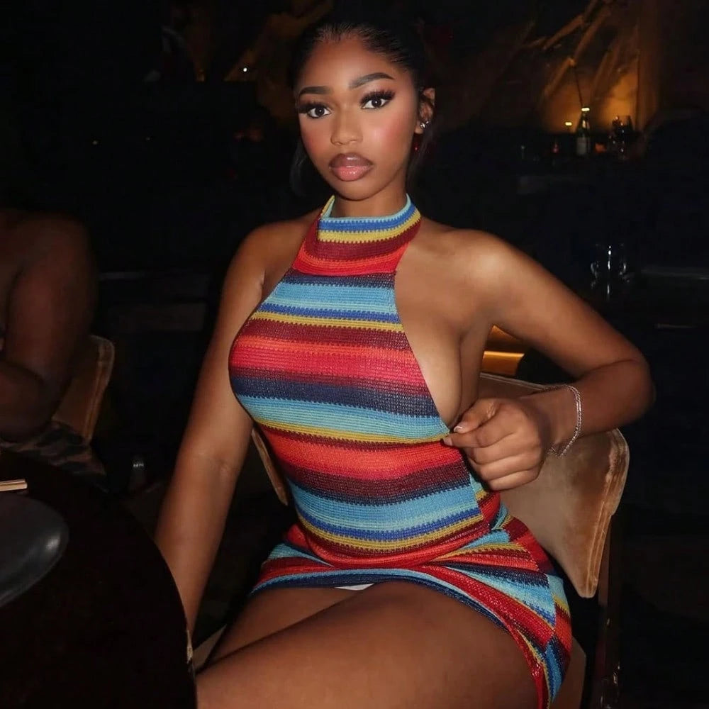 Hot And Spicy Dopamine Striped Women's Sexy Hot Girl Slimming