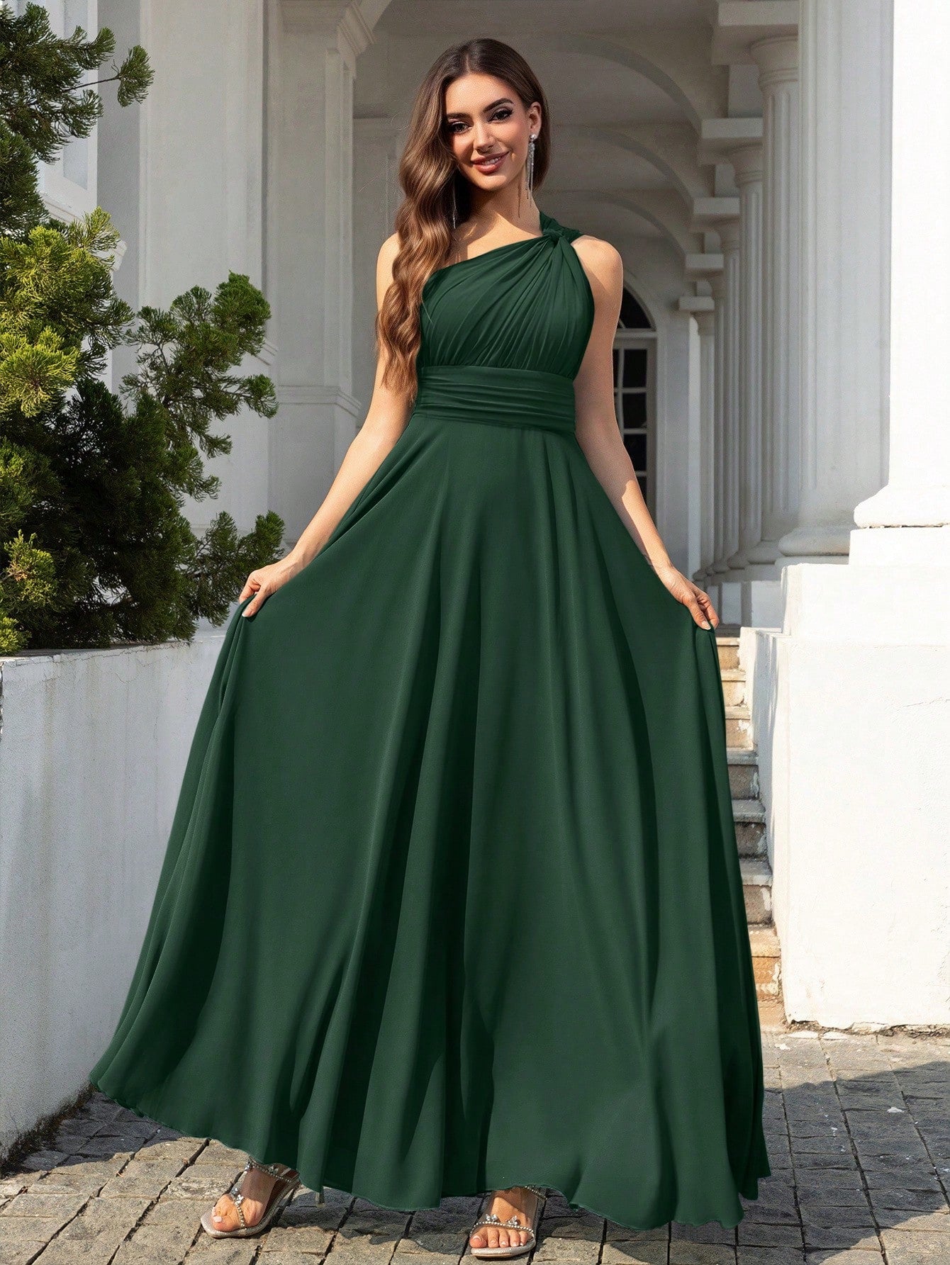 Volly Toych Elegant Sleeveless Long Bridesmaid Dress In Greyish Blue,