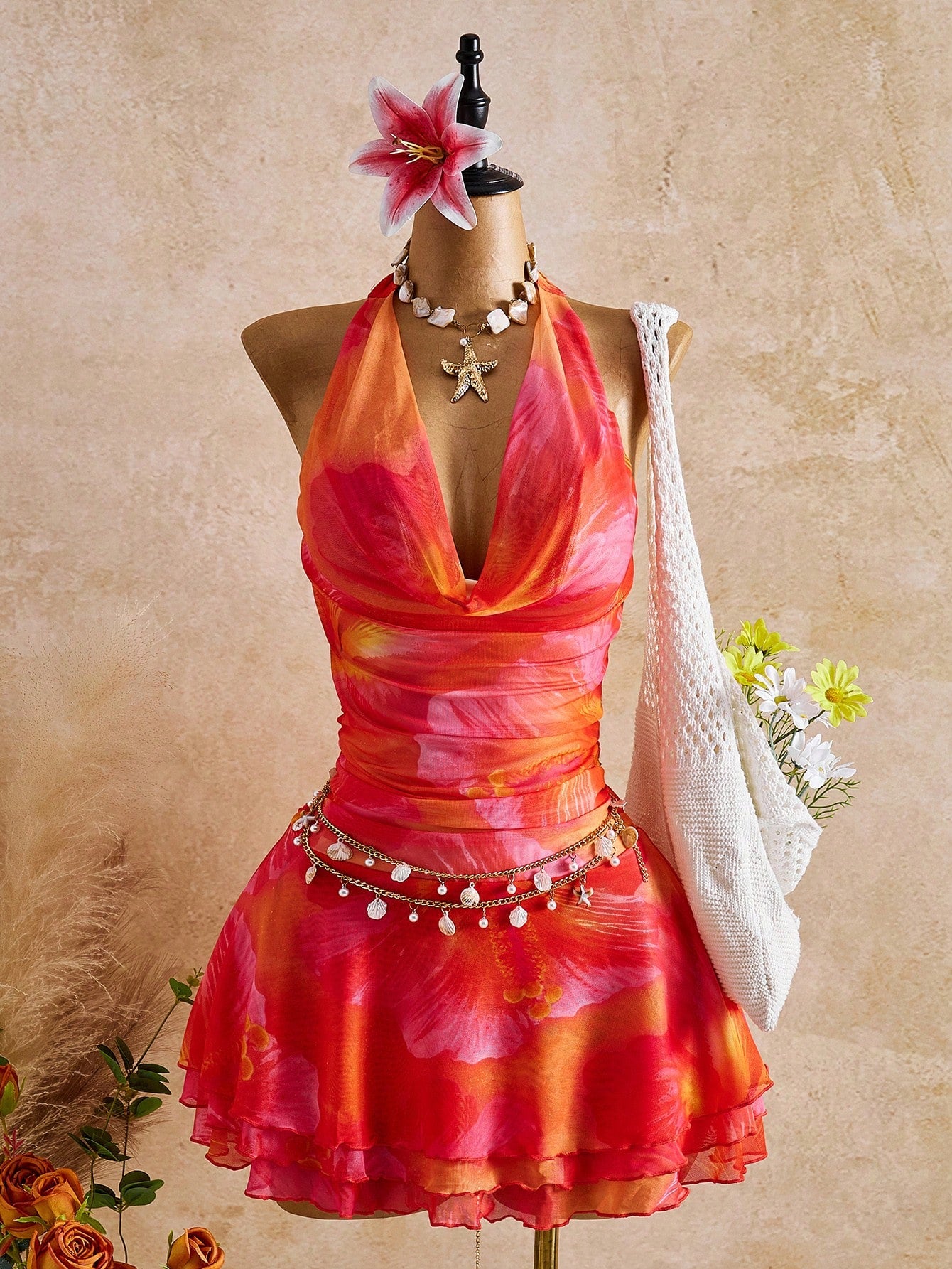 Bellisia Spring/Summer New Women's Fashion Sexy Print Dress - Cowl Neck Design - Waist Cinched & Ruched - image 10