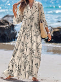 Sylviya Casual Tropical Boho Floral Pattern V-Neck Long Sleeve