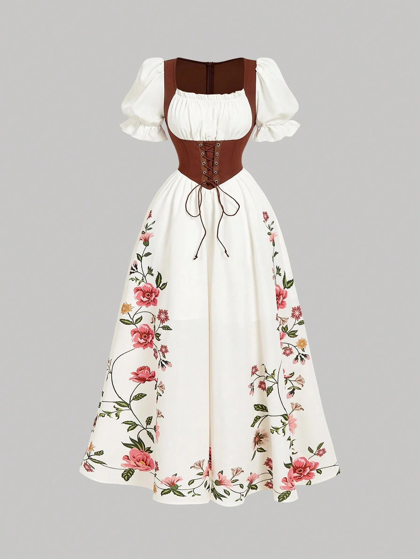 MOD Women's Floral Print Elegant White And Pink Summer Maxi