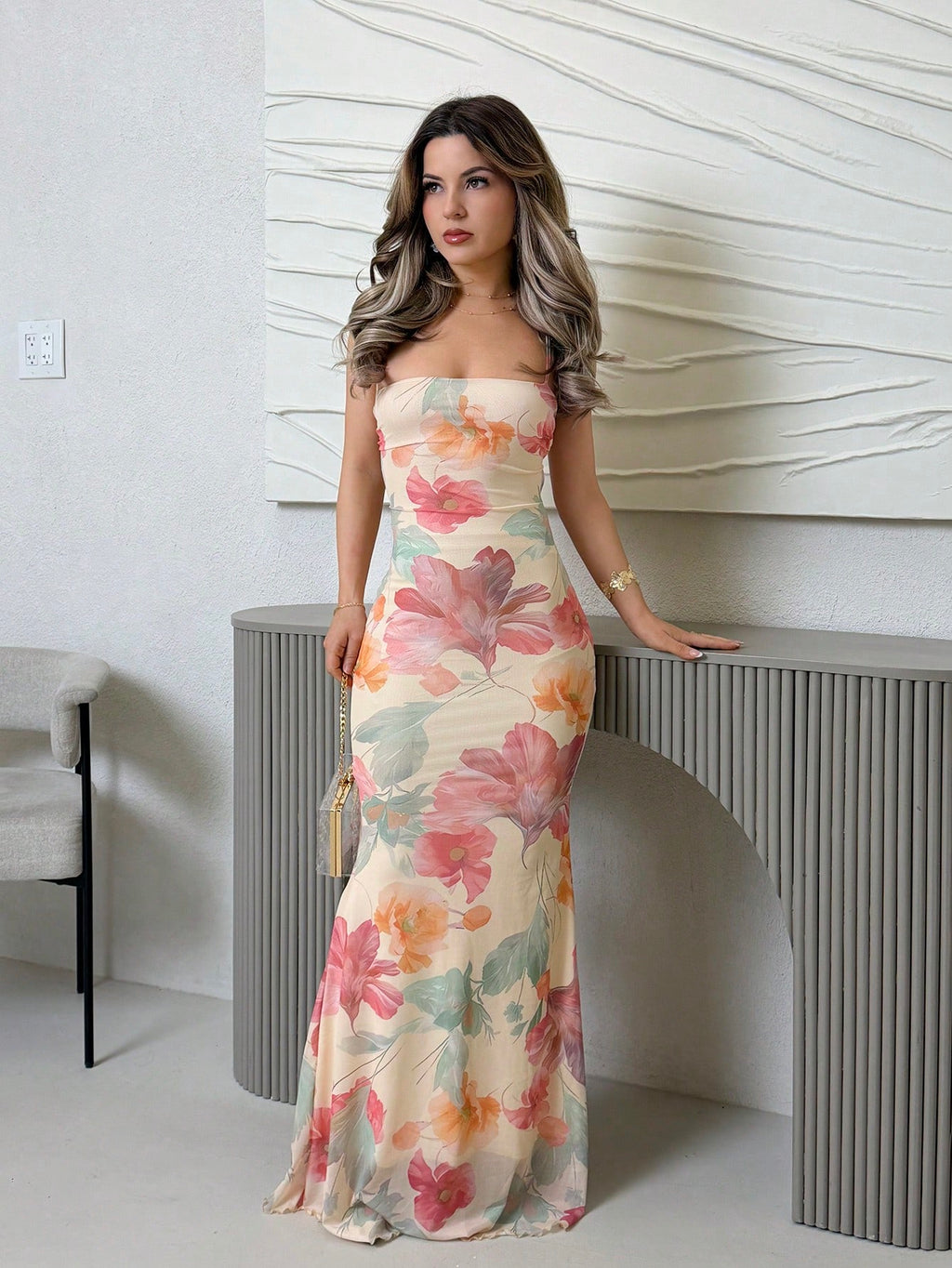 Jemour Women's Elegant Floral Print Backless Dress Summer Summer