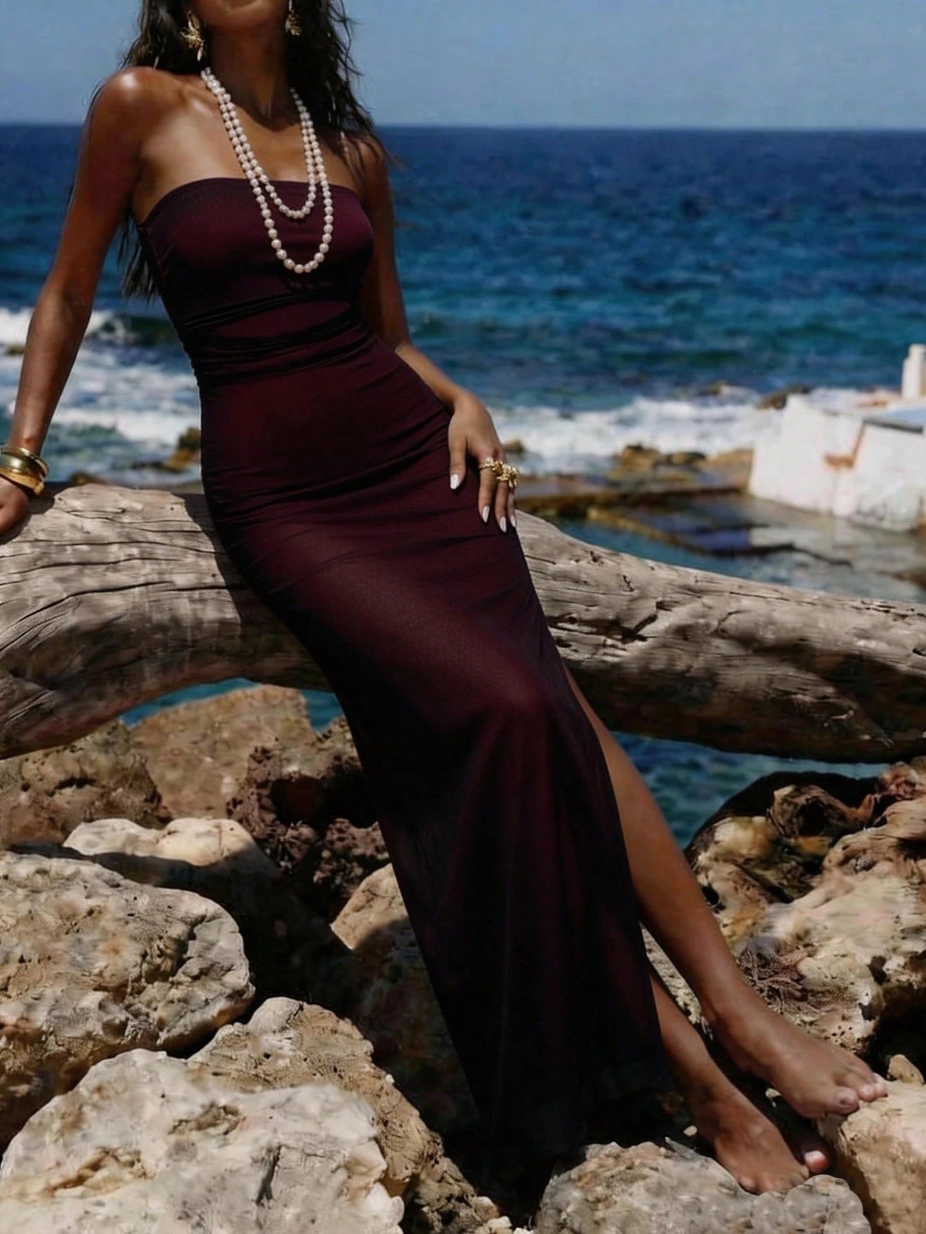 Rafferiza Women Summer Strapless Long Skirt Elegant Black And Silver