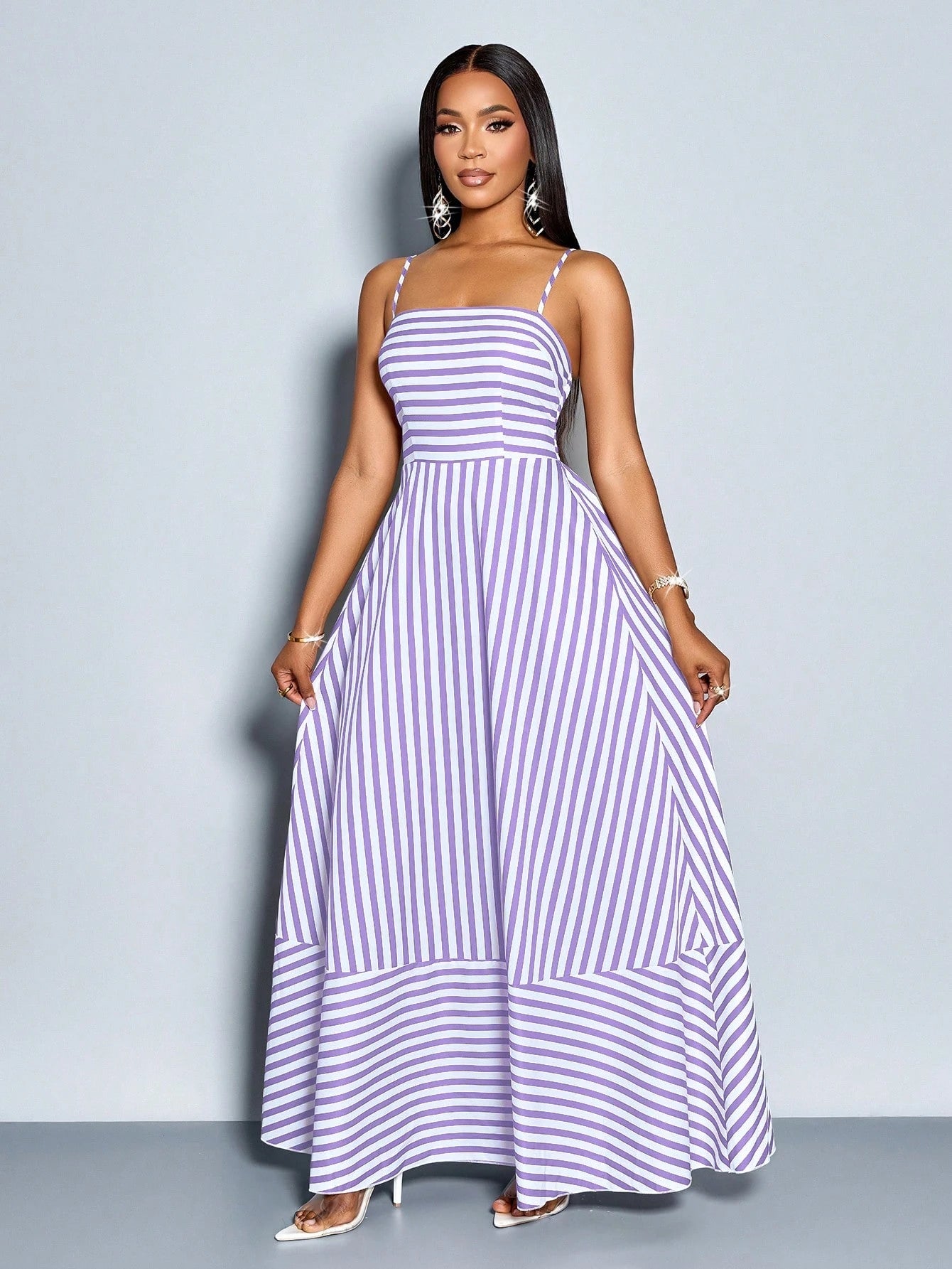 SOLERSUN Women's Flowing Striped Maxi Dress With Shoulder