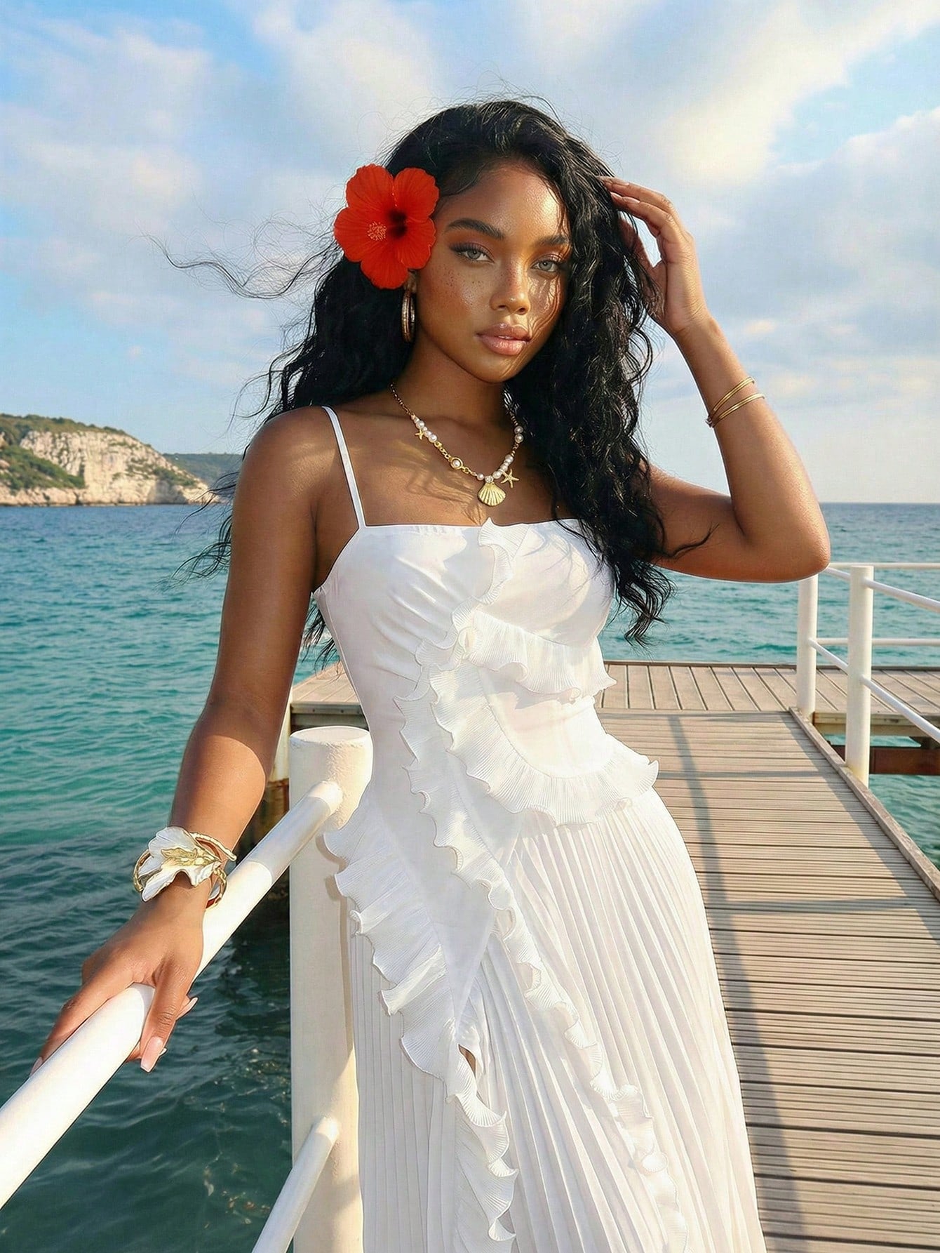 Slaydiva Women's Elegant White Long Dress For Summer Date,Halter