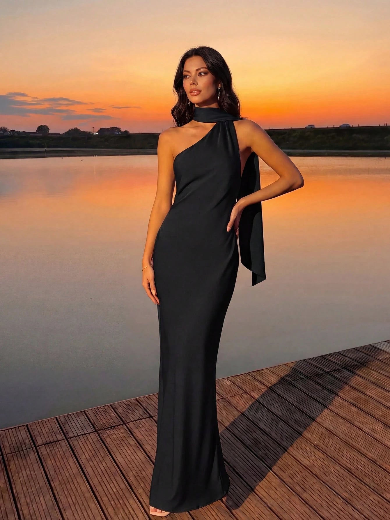 LOVE&LEMONADE Mint Green Satin Sleeveless Wrap Maxi Dress With Tie