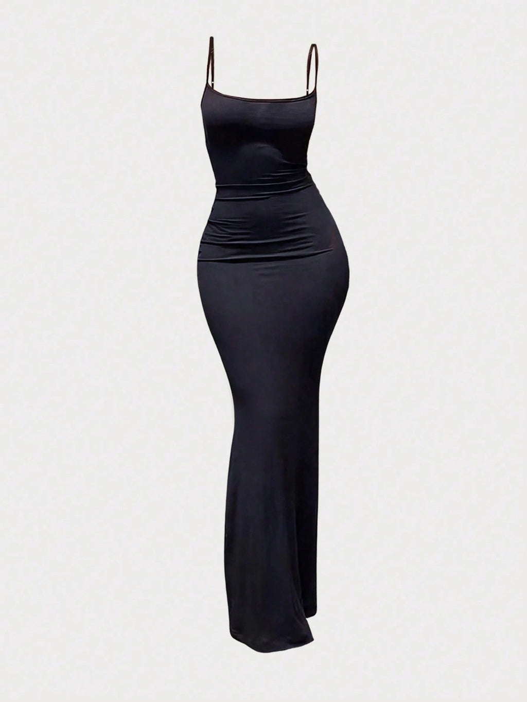 MYSTAURA 3pcs/Set Solid Color Pleated Fitted Camisole Dress, Black,