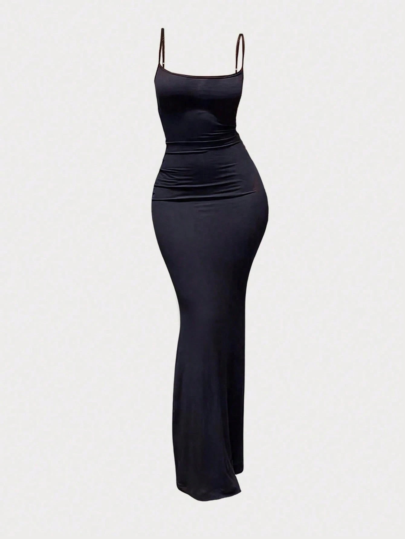MYSTAURA 3pcs/Set Solid Color Pleated Fitted Camisole Dress, Black,