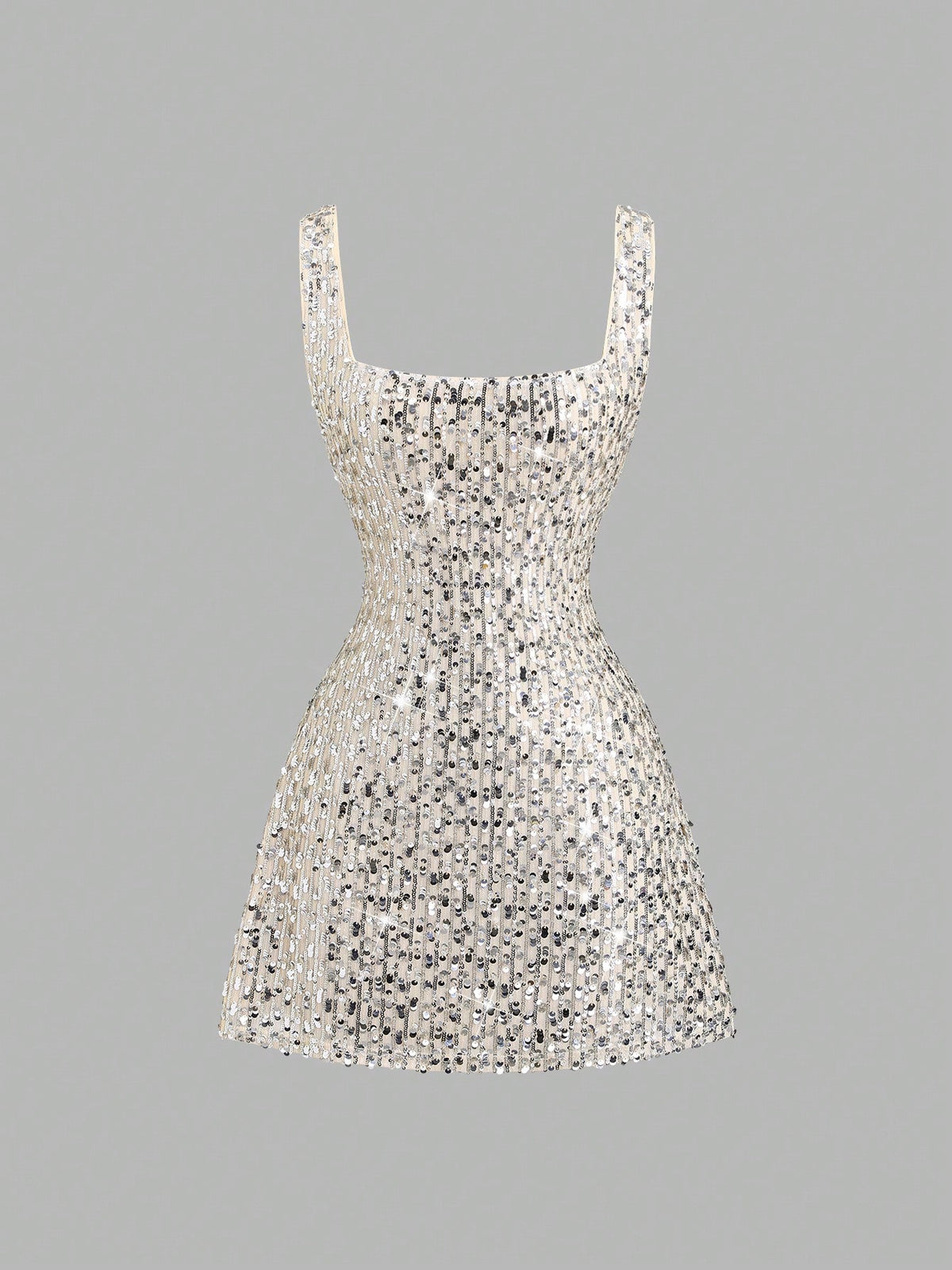 Sweetra Fashionable Sexy Backless Sequin Decor Square Neck Cinched Waist Design Summer Party Dress, Elegant - image 8