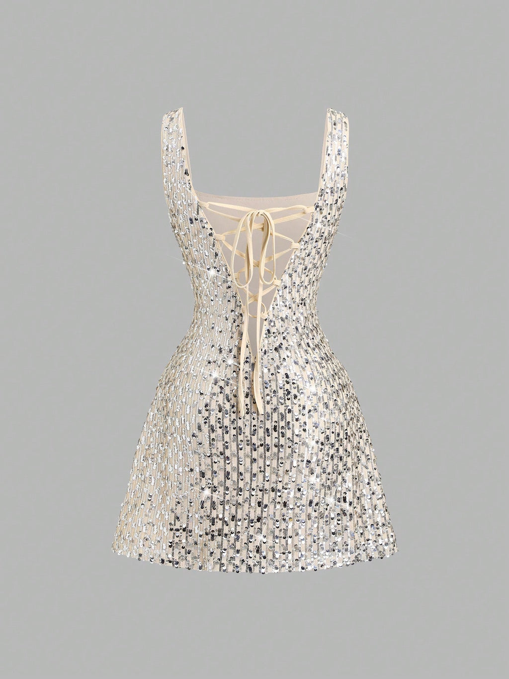 Sweetra Fashionable Sexy Backless Sequin Decor Square Neck Cinched