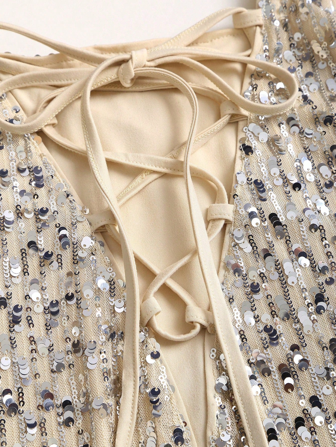 Sweetra Fashionable Sexy Backless Sequin Decor Square Neck Cinched