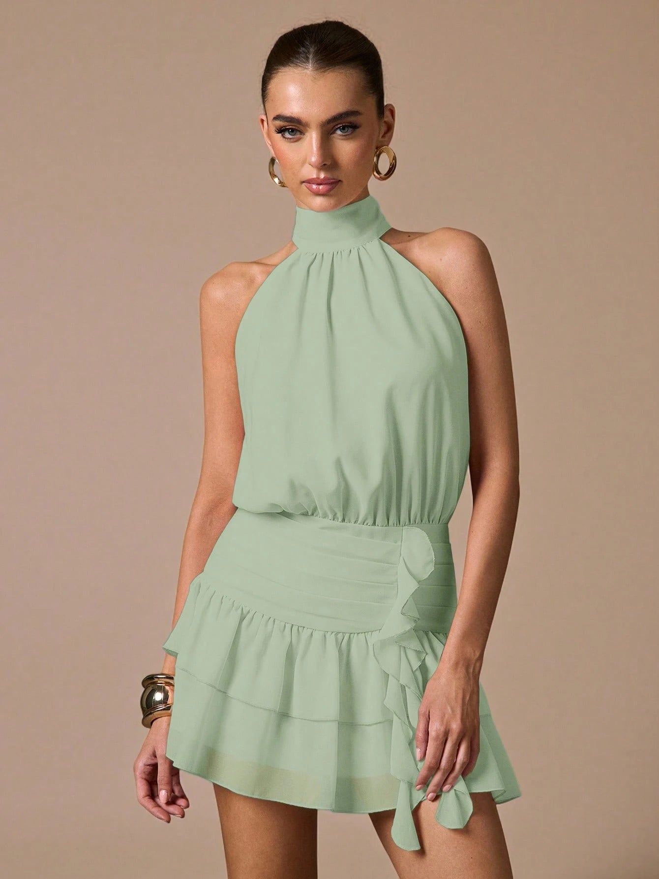 BAE Women's Tie-Dye Print Pleated Fitted Sleeveless Dress