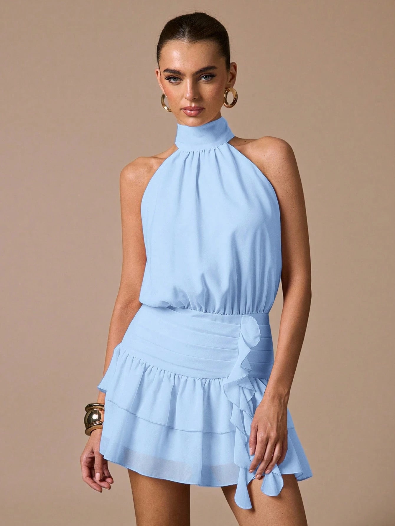 BAE Women's Tie-Dye Print Pleated Fitted Sleeveless Dress