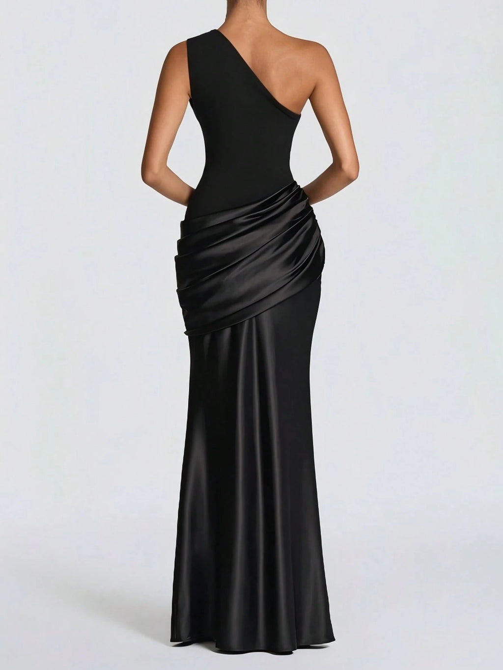 Elegant Satin Patchwork One-Shoulder Dress, Fashionable For Outings, Weddings, Parties, And Clubs, - image 20