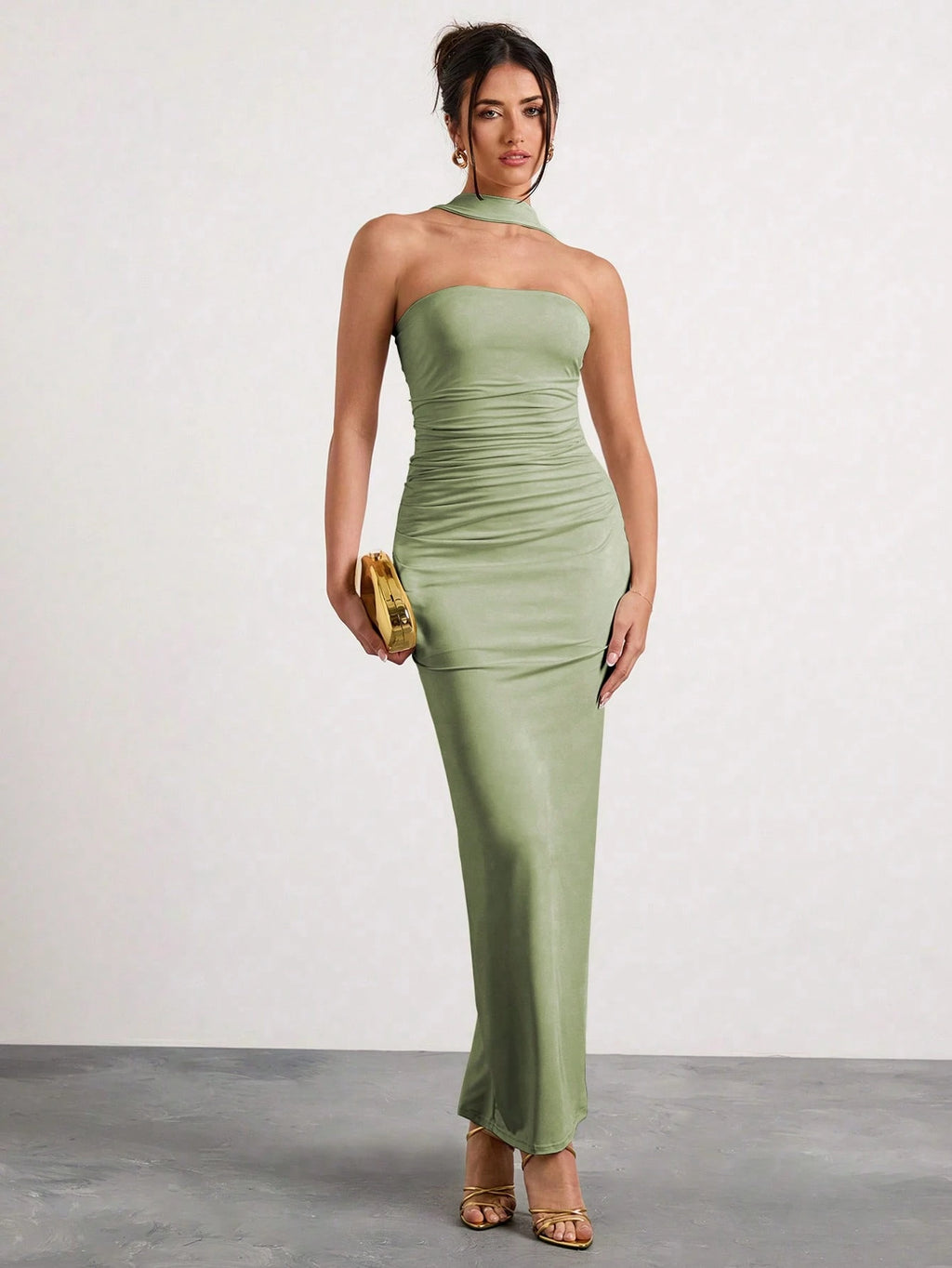 Glamine Women Summer Elegant Plum Purple Sleeveless Pleated Halter Neck Long Dress,Slim Banquet Evening Gown - image 10