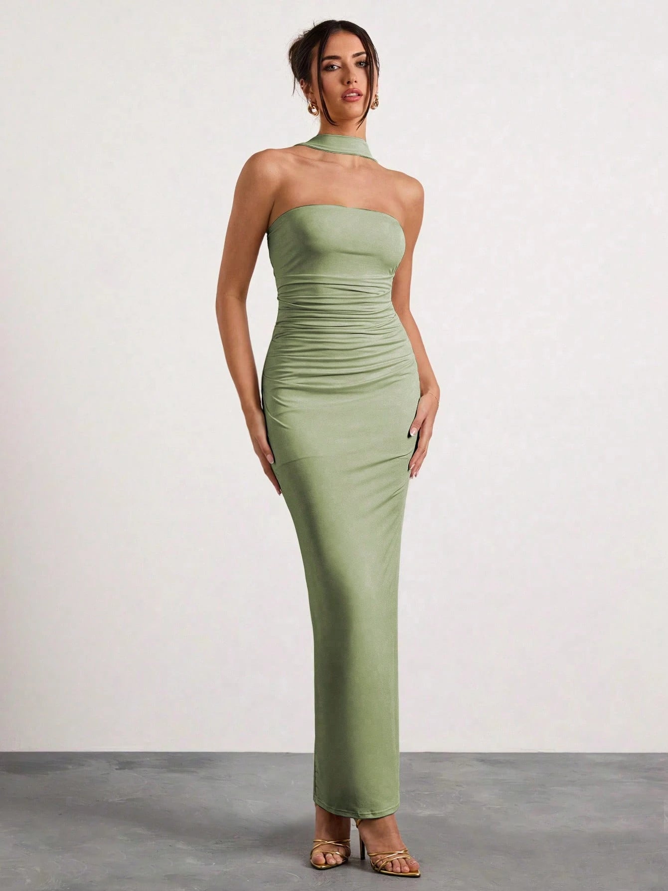 Glamine Women Summer Elegant Plum Purple Sleeveless Pleated Halter Neck Long Dress,Slim Banquet Evening Gown - image 15