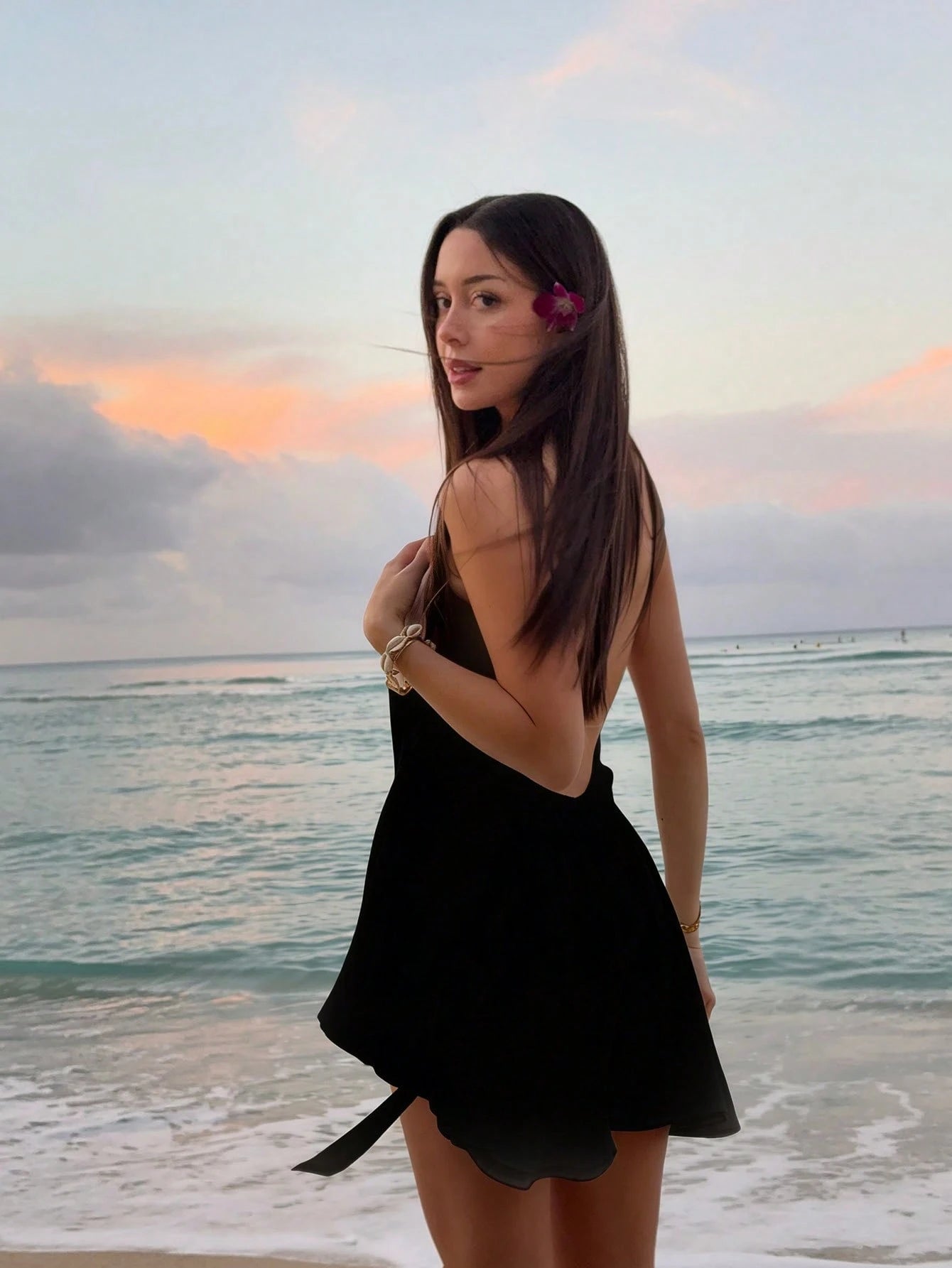 Women's Vacation Beach Sexy Solid Color Backless Halter Mini Dress