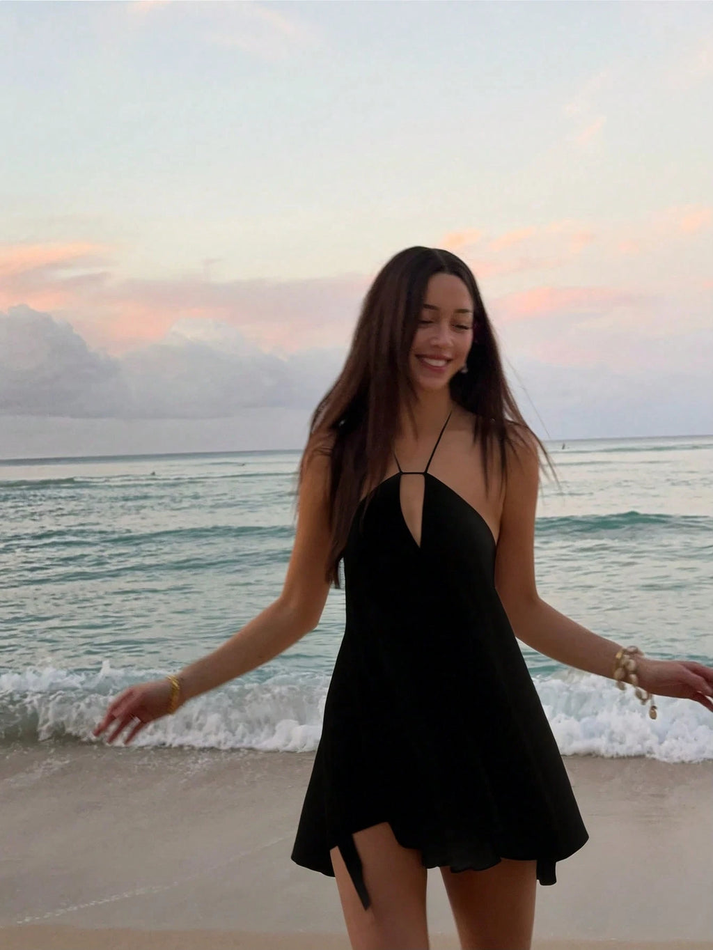 Women's Vacation Beach Sexy Solid Color Backless Halter Mini Dress