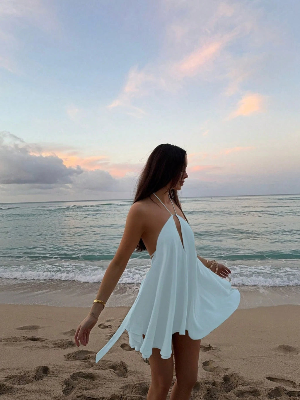 Women's Vacation Beach Sexy Solid Color Backless Halter Mini Dress