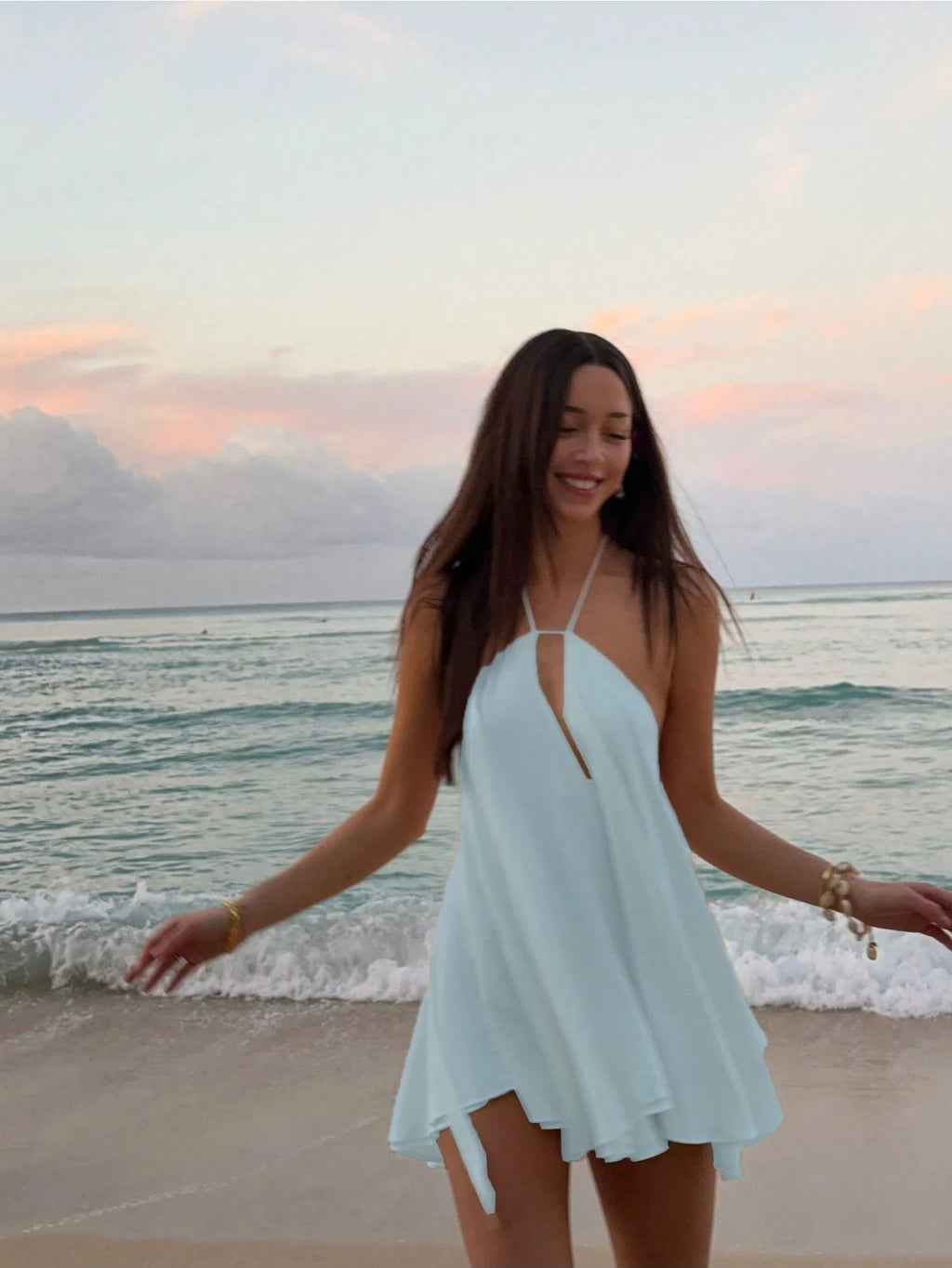 Women's Vacation Beach Sexy Solid Color Backless Halter Mini Dress