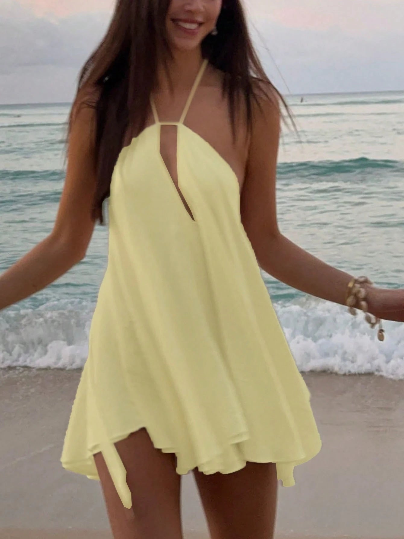 Women's Vacation Beach Sexy Solid Color Backless Halter Mini Dress