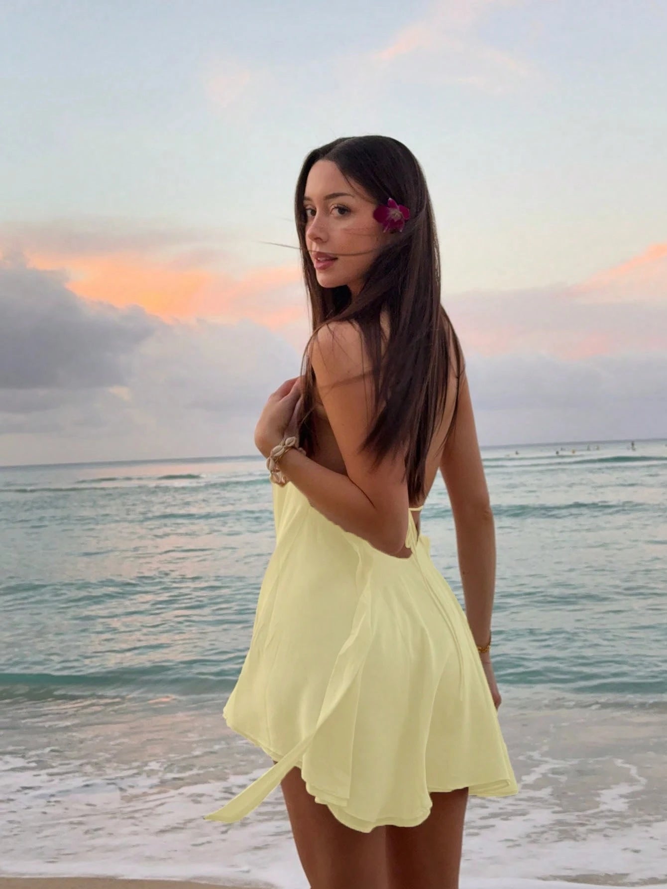 Women's Vacation Beach Sexy Solid Color Backless Halter Mini Dress
