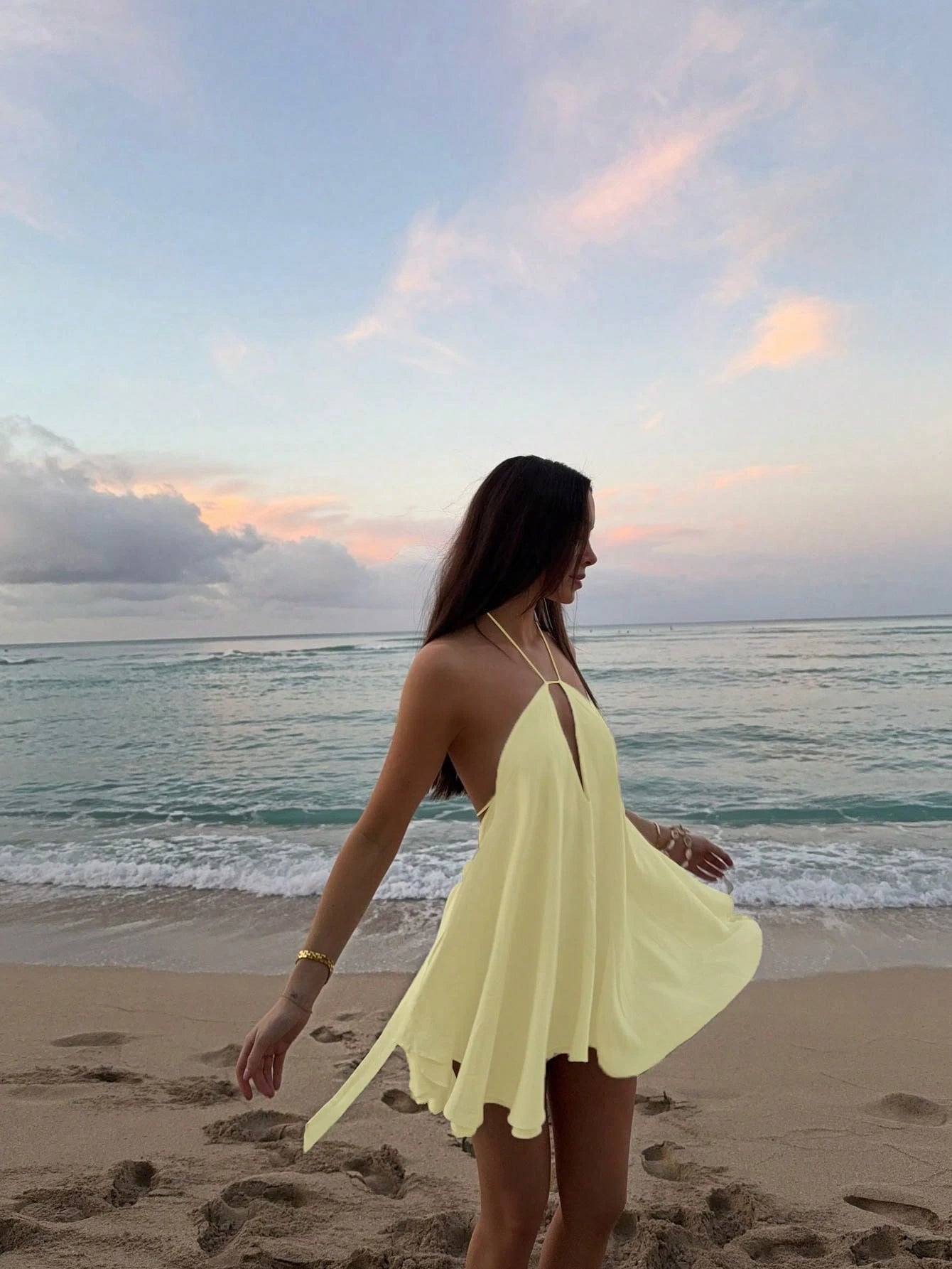 Women's Vacation Beach Sexy Solid Color Backless Halter Mini Dress