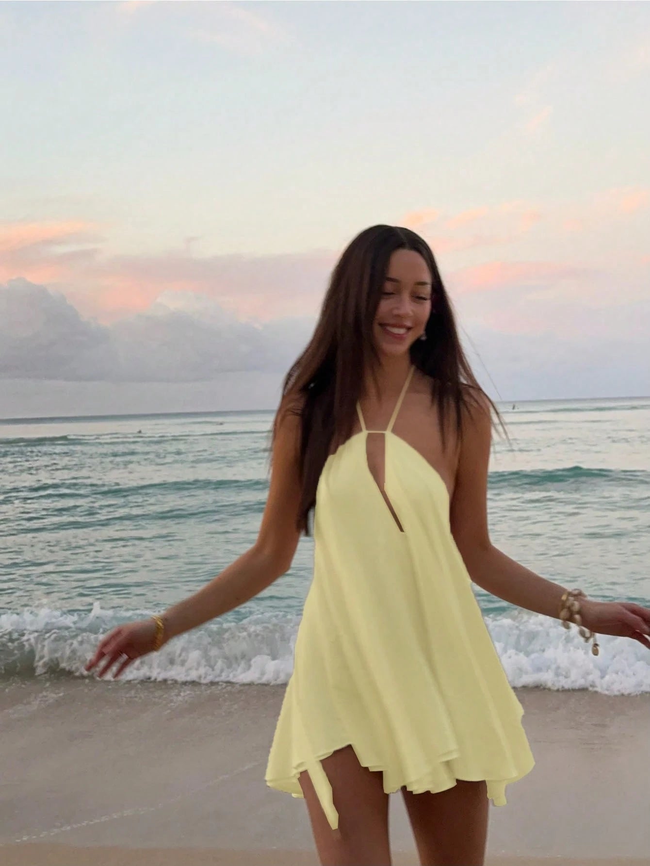 Women's Vacation Beach Sexy Solid Color Backless Halter Mini Dress