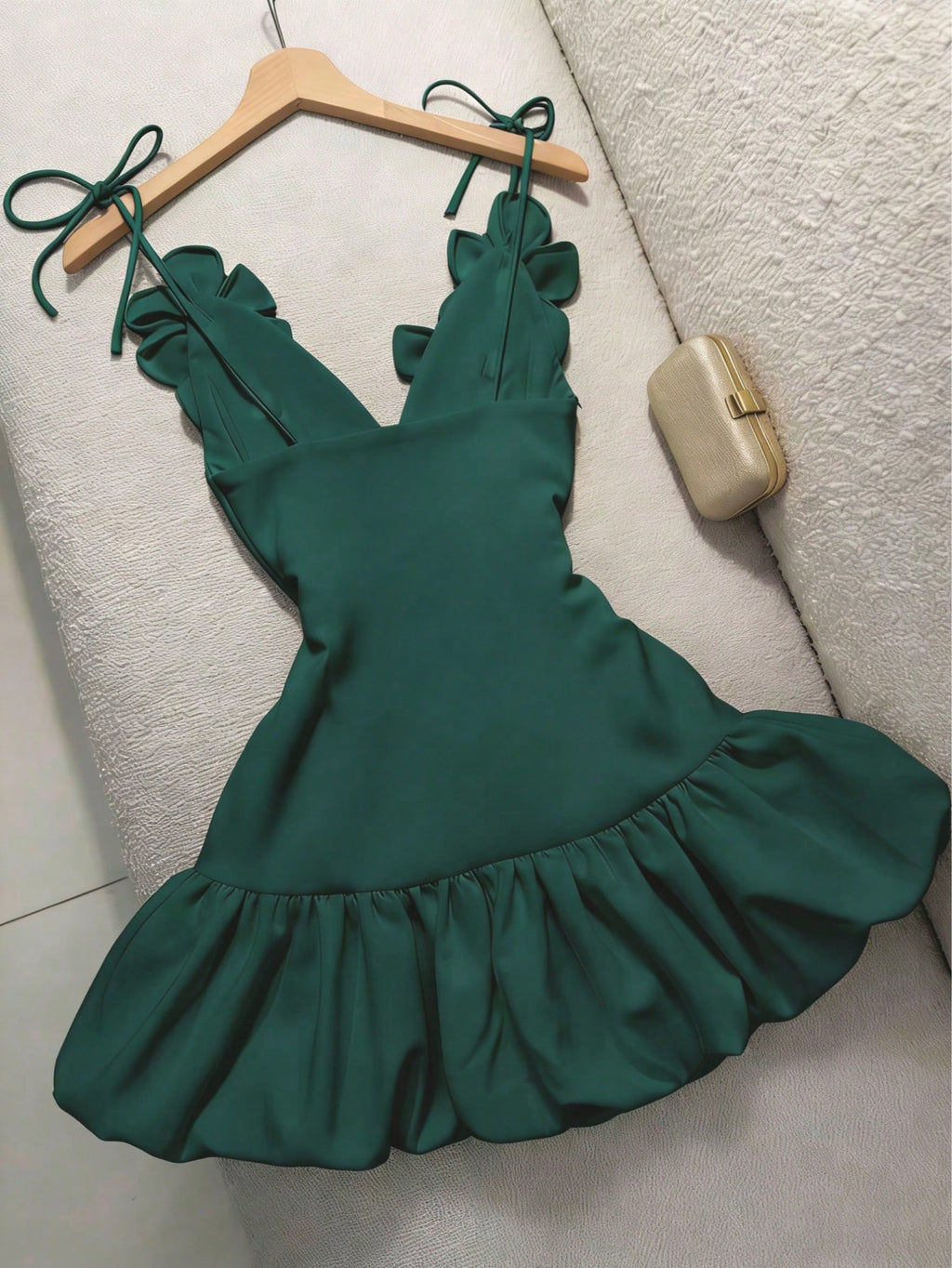 Women's Handmade Floral 3D Decor Deep V-Neck Spaghetti Strap Tie-Up