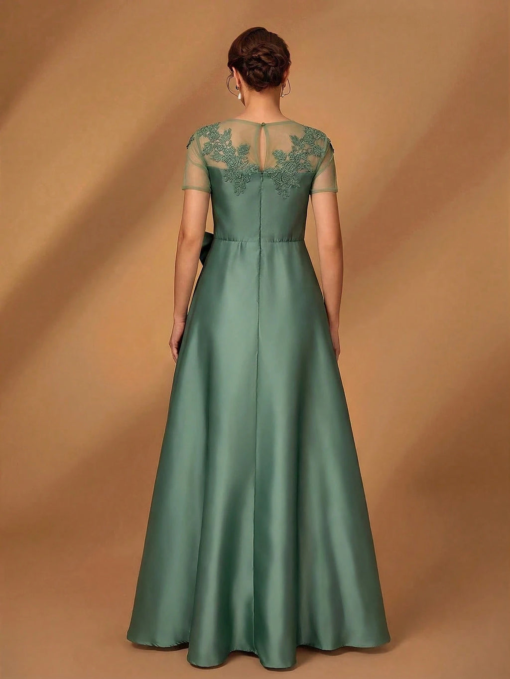 Serin Champagne Gold Elegant Winter Dinner Evening Formal Dress,Luxurious Satin Mesh Patchwork Beaded - image 12