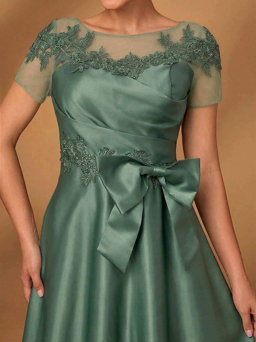 Serin Champagne Gold Elegant Winter Dinner Evening Formal Dress,Luxurious Satin Mesh Patchwork Beaded - image 13