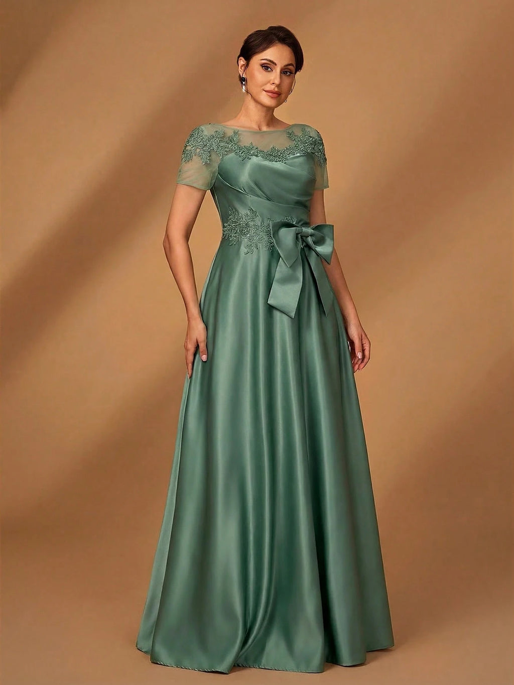 Serin Champagne Gold Elegant Winter Dinner Evening Formal Dress,Luxurious Satin Mesh Patchwork Beaded - image 15