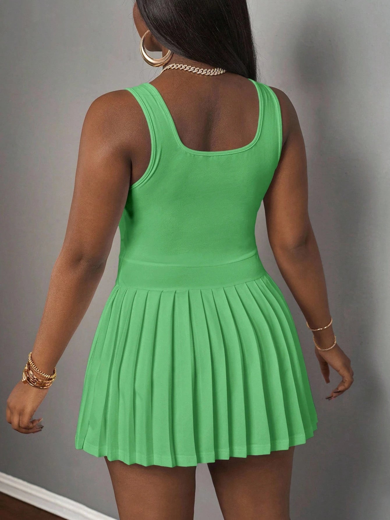 Slaydiva Magenta Summer Cute City Break Women's Knitted Mini Dress,Casual Simple U-Neck Racer Vest Pleated - image 19
