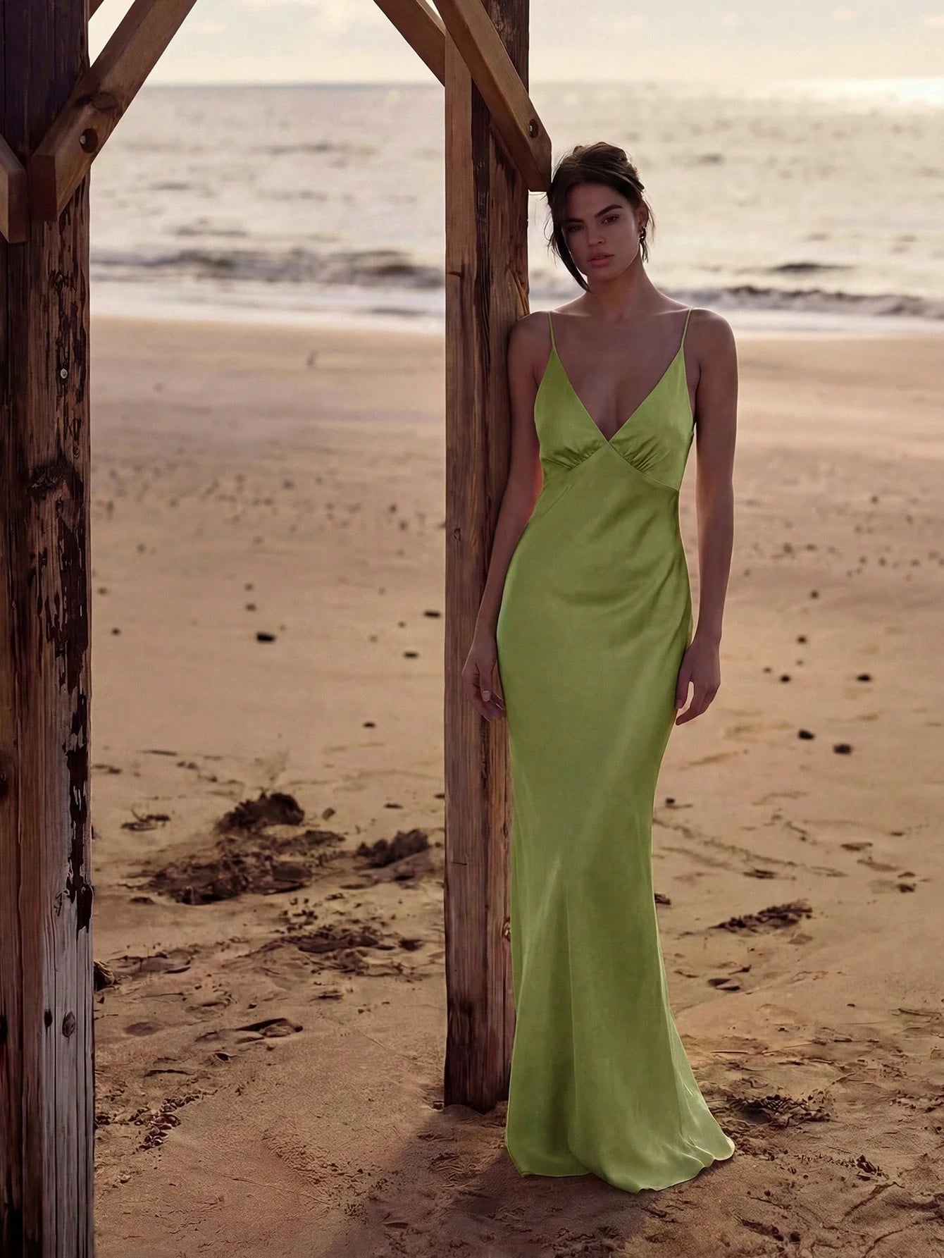 2026 New Luxury Silk Satin Long Dress, Spaghetti Strap Deep V Backless Mermaid Hem Fitted Formal Gown, - image 16
