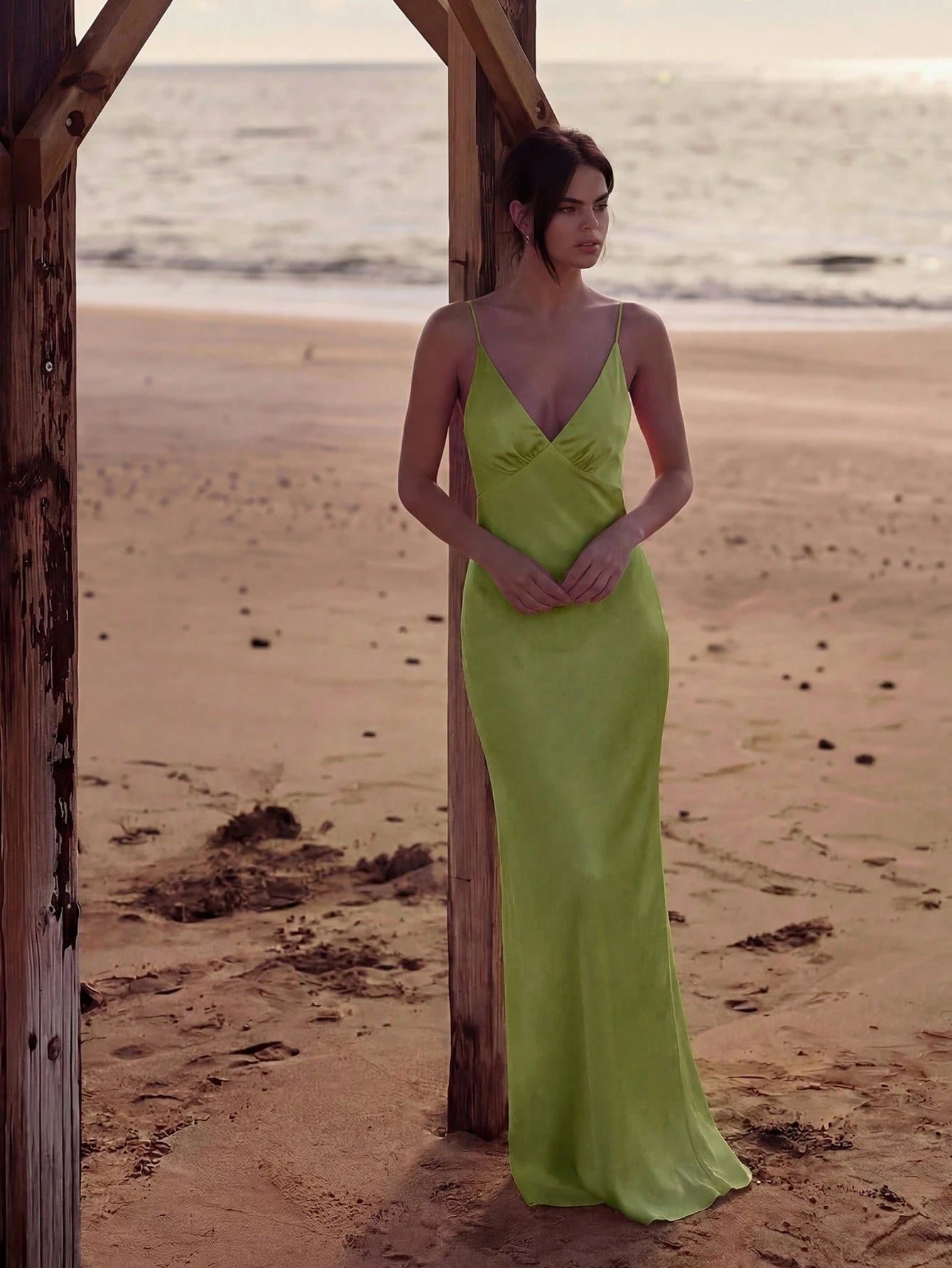 2026 New Luxury Silk Satin Long Dress, Spaghetti Strap Deep V Backless Mermaid Hem Fitted Formal Gown, - image 20