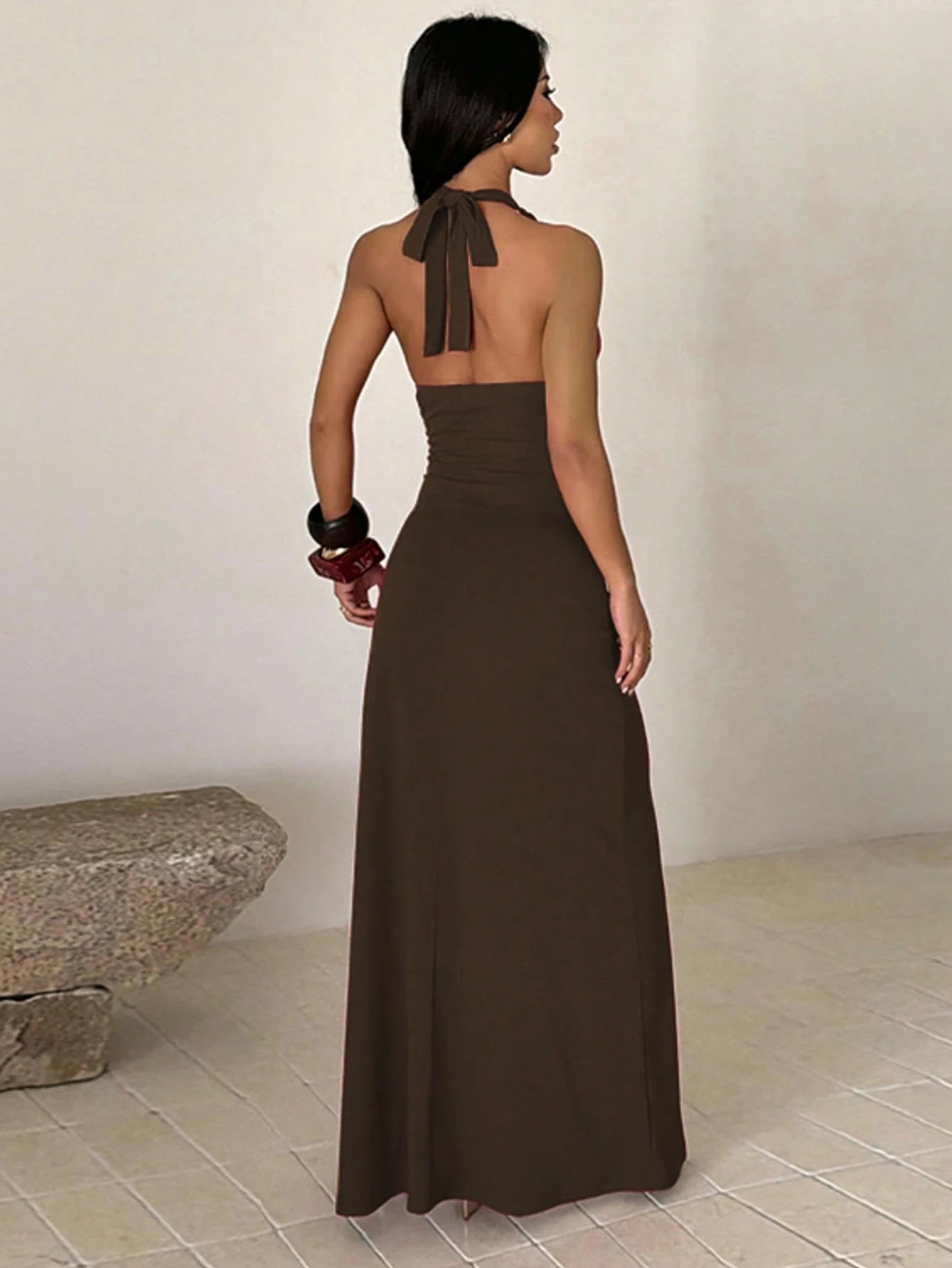 Solid Color Elegant Sexy Knit Fabric, High Slit To Thigh Dress, Suitable For Wedding, School Party, Beach - image 18