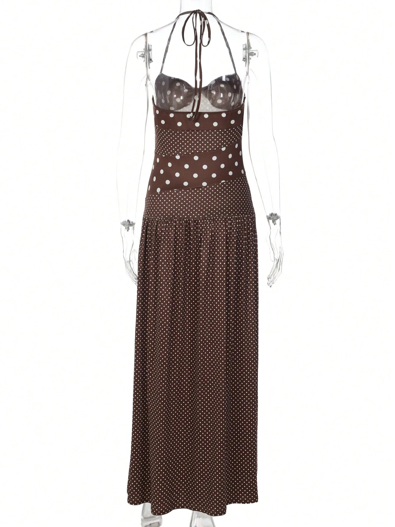 Women's Casual Polka Dot Spaghetti Strap Maxi Dress, Elegant For