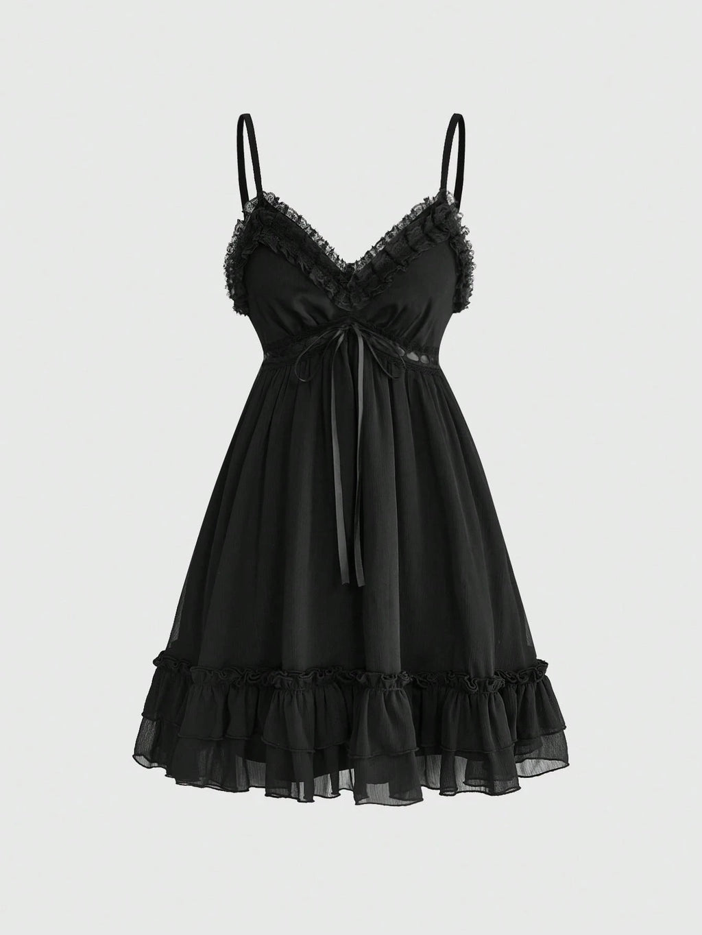 Goth Women's Lace Trim Lace-Up Ruched Casual Date Short Strap Dress