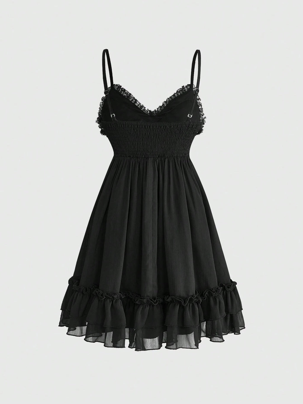 Goth Women's Lace Trim Lace-Up Ruched Casual Date Short Strap Dress