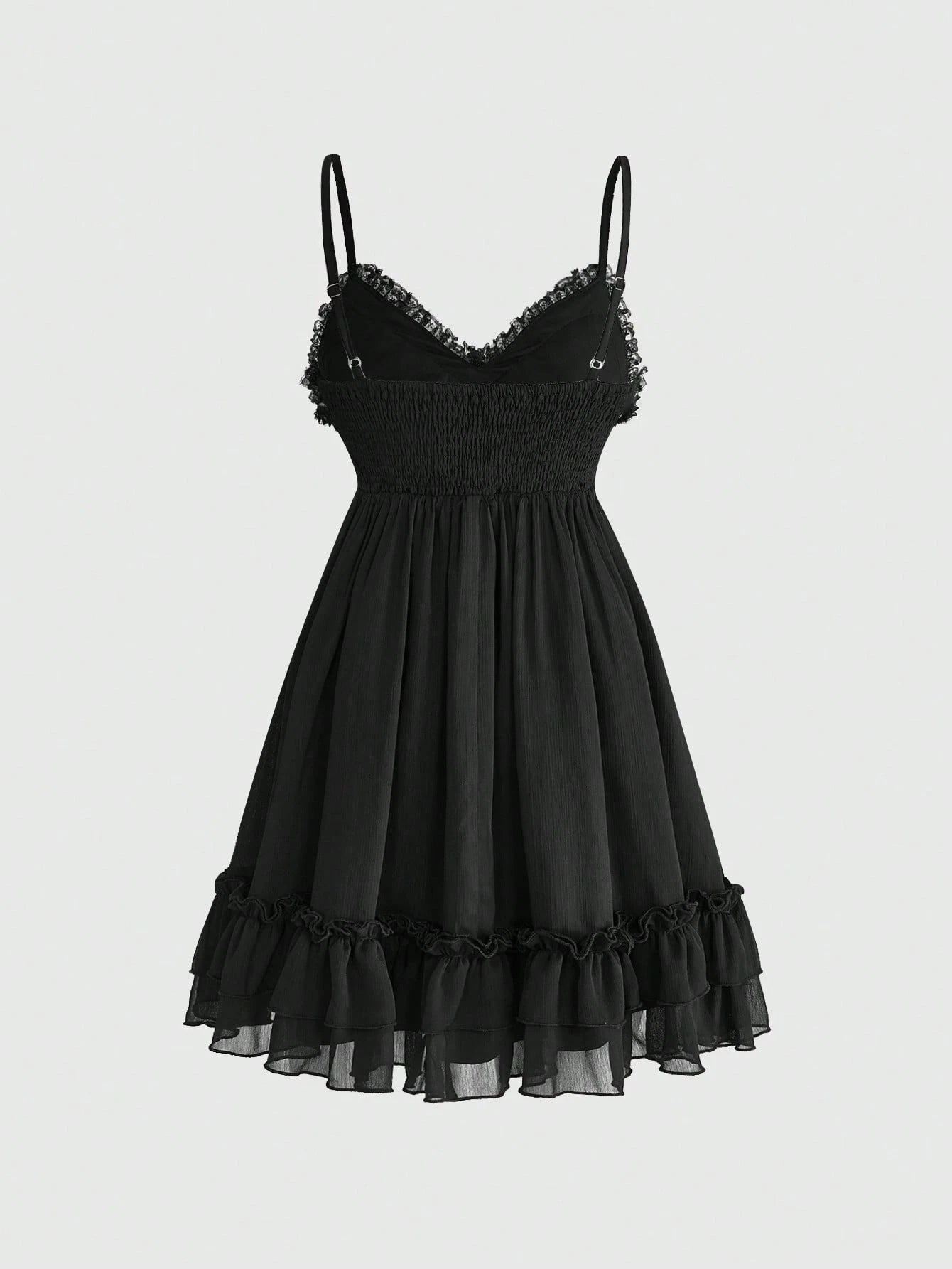 Goth Women's Lace Trim Lace-Up Ruched Casual Date Short Strap Dress