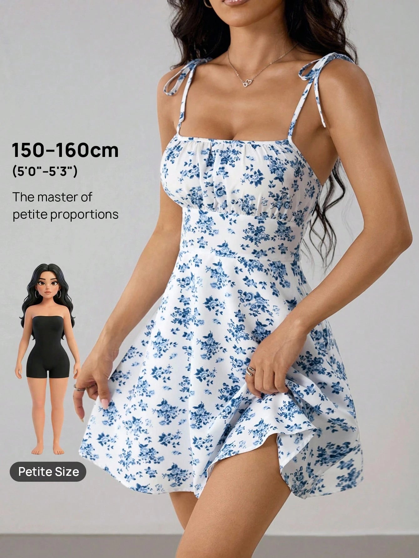 PETITE Woman Summer Fashion Spaghetti Strap Dress,Summer Dresses For Women,Petite Women Vacation White Floral - image 8