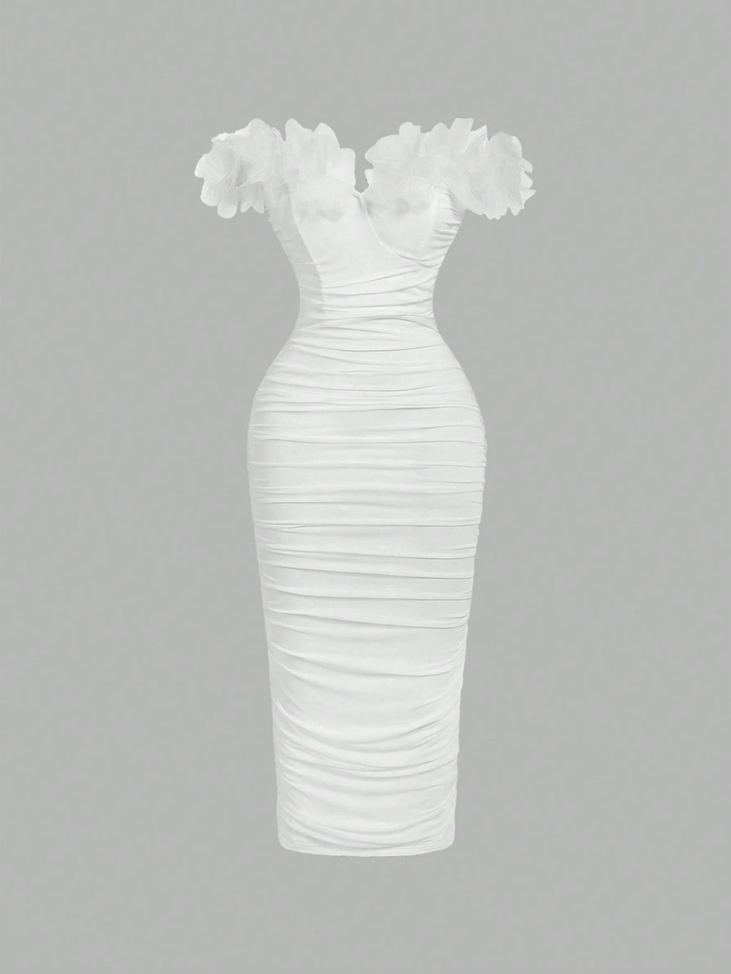 MOD Women's Elegant White Summer Bridal Wedding Guest Dress,3D Floral